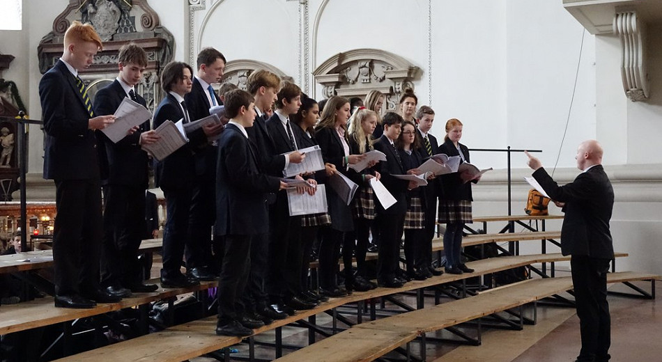 school music tour group in Salzburg Cathedral
