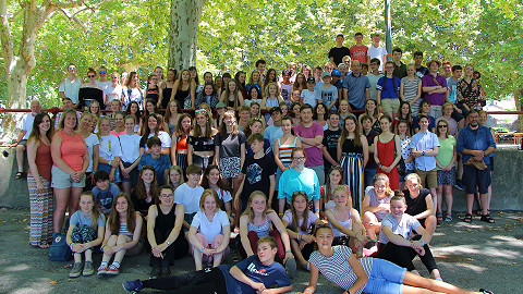 school music tour group relax while on tour in Southern France